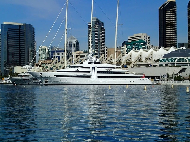 Yacht docked at marina