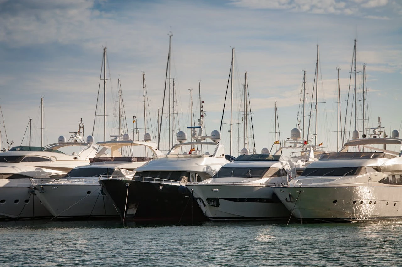 Large number of yachts moored at the marina