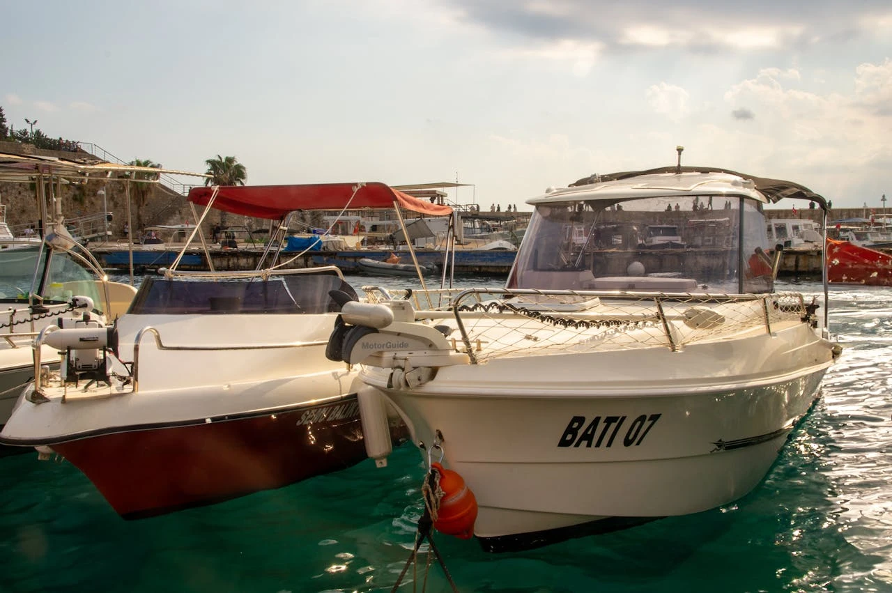 The yacht is docked at the marina