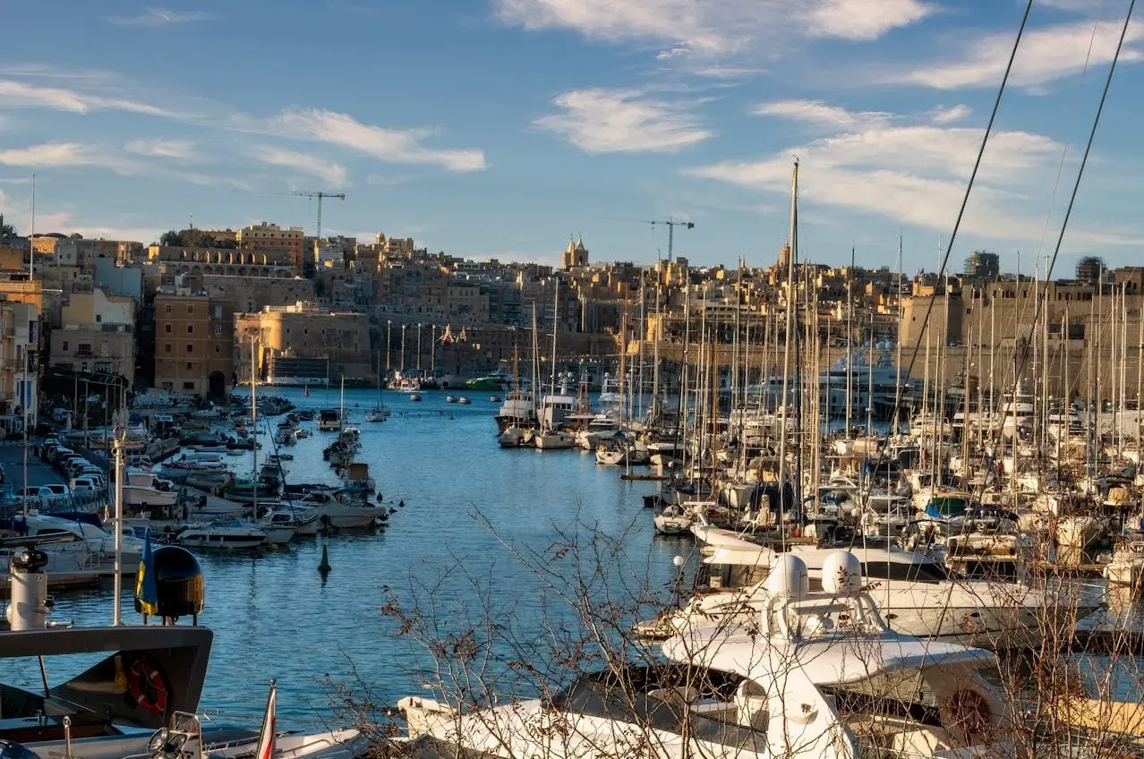 The yacht is docked at the marina