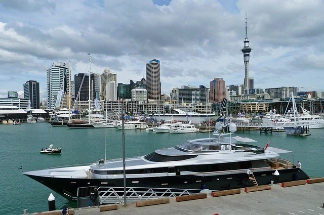 Superyacht docked on shore