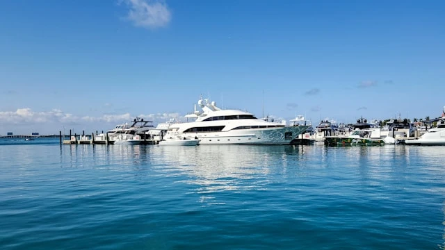 Yacht docked at sea
