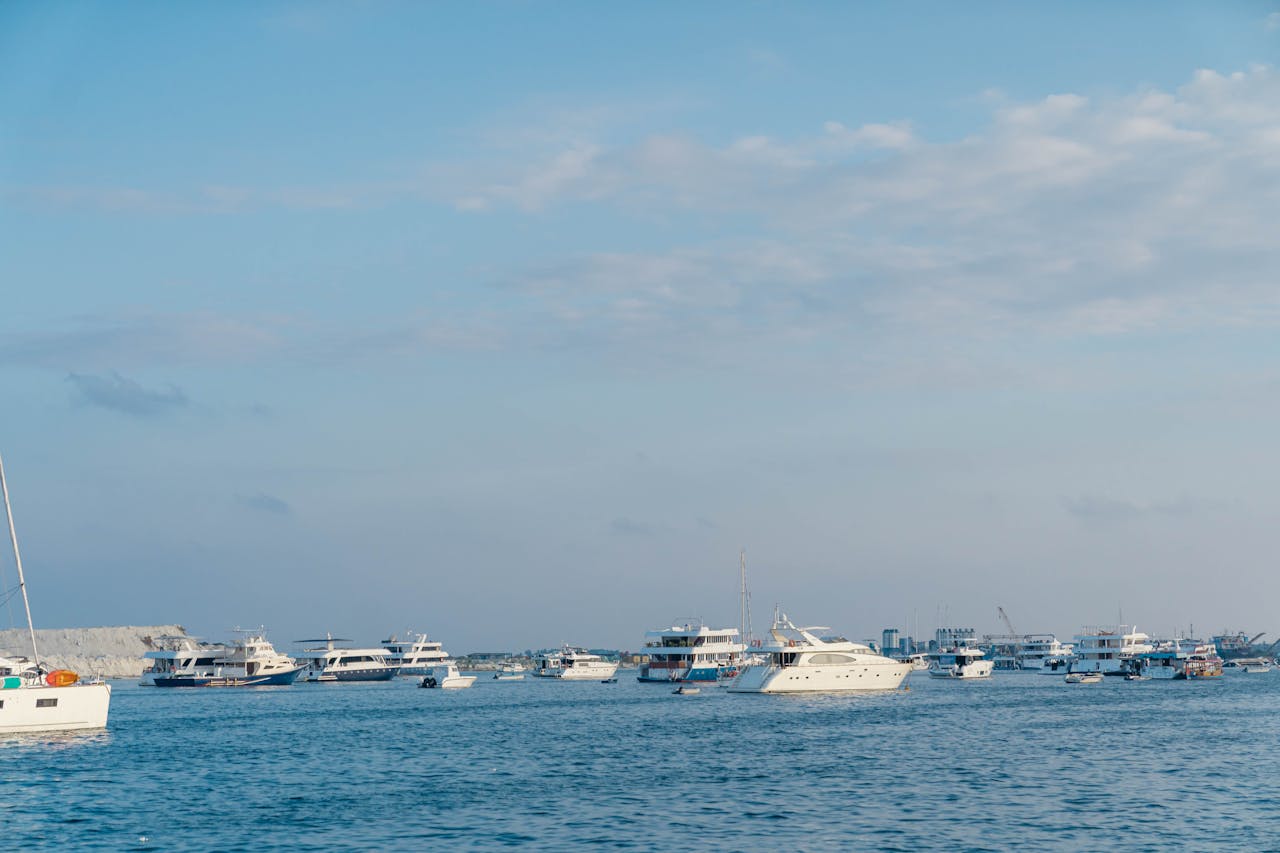 Yacht moored at sea
