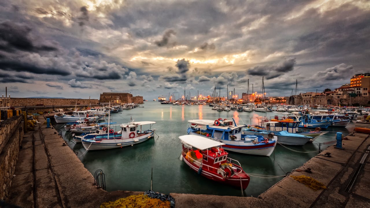 Fishing boats moored at the marina