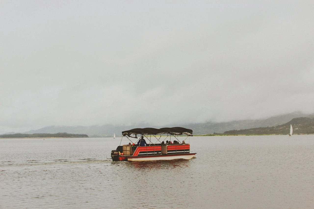 Pontoon boat travelling on the sea