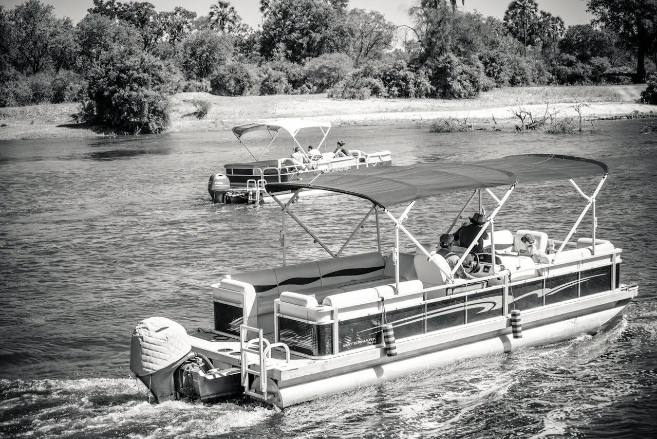 Pontoon boat travelling on the sea