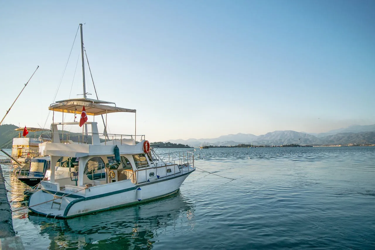 Yacht anchored at sea