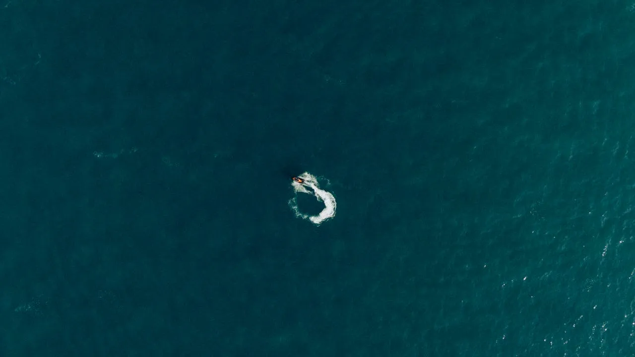 Jet boat travelling at sea