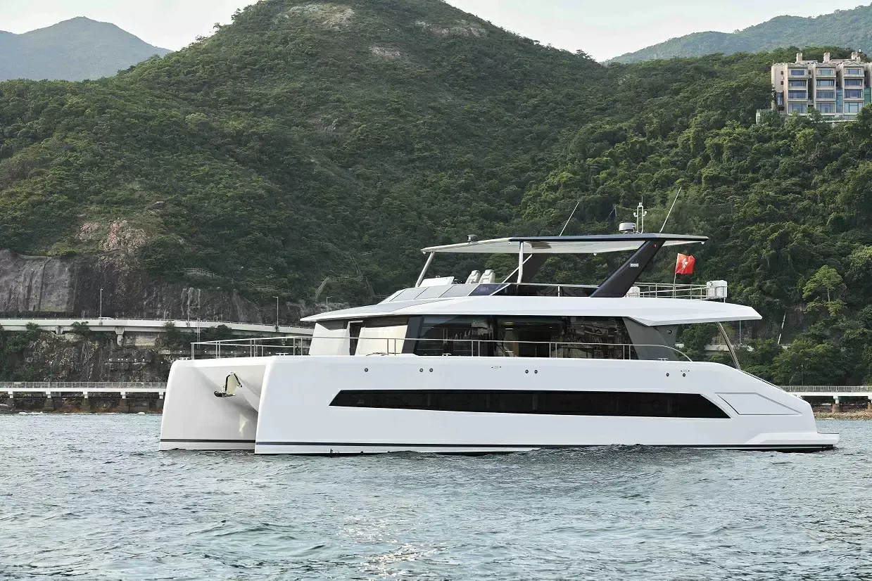 Yacht moored at sea
