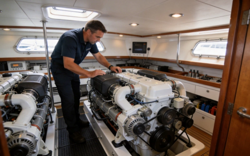 Engine room of a 60 ft yacht