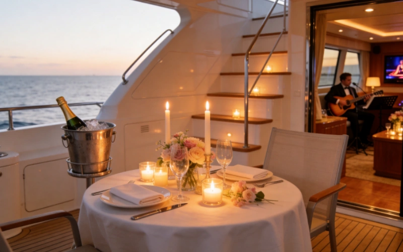 Decorations for a Date Night on a Private Yacht