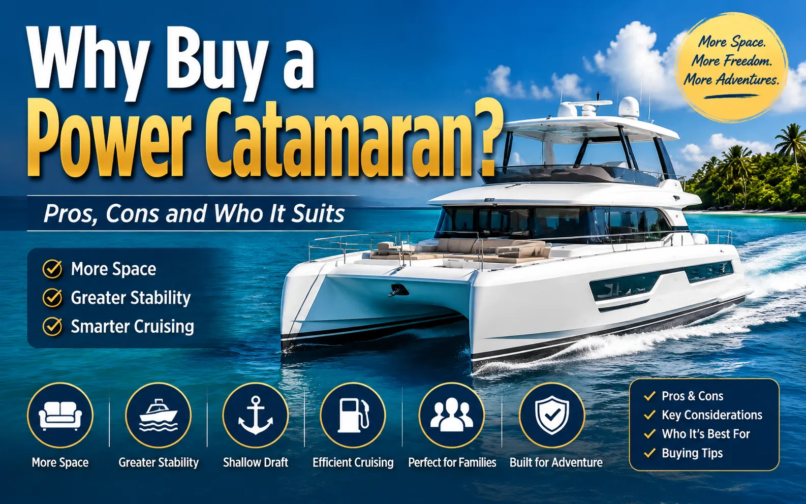 Luxury power catamaran underway showing its twin-hull design