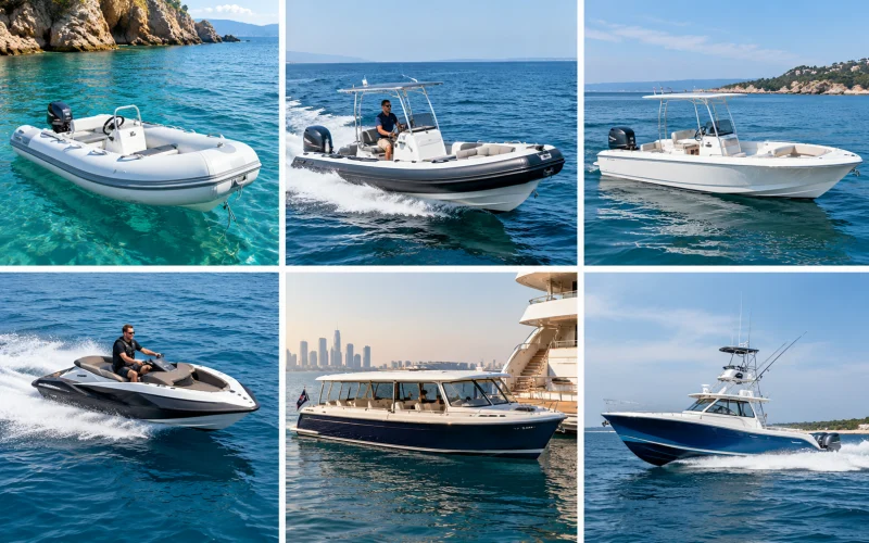Different Types of Yacht Tenders Including Inflatable, RIB, Center-Console, Jet and Chase Boats